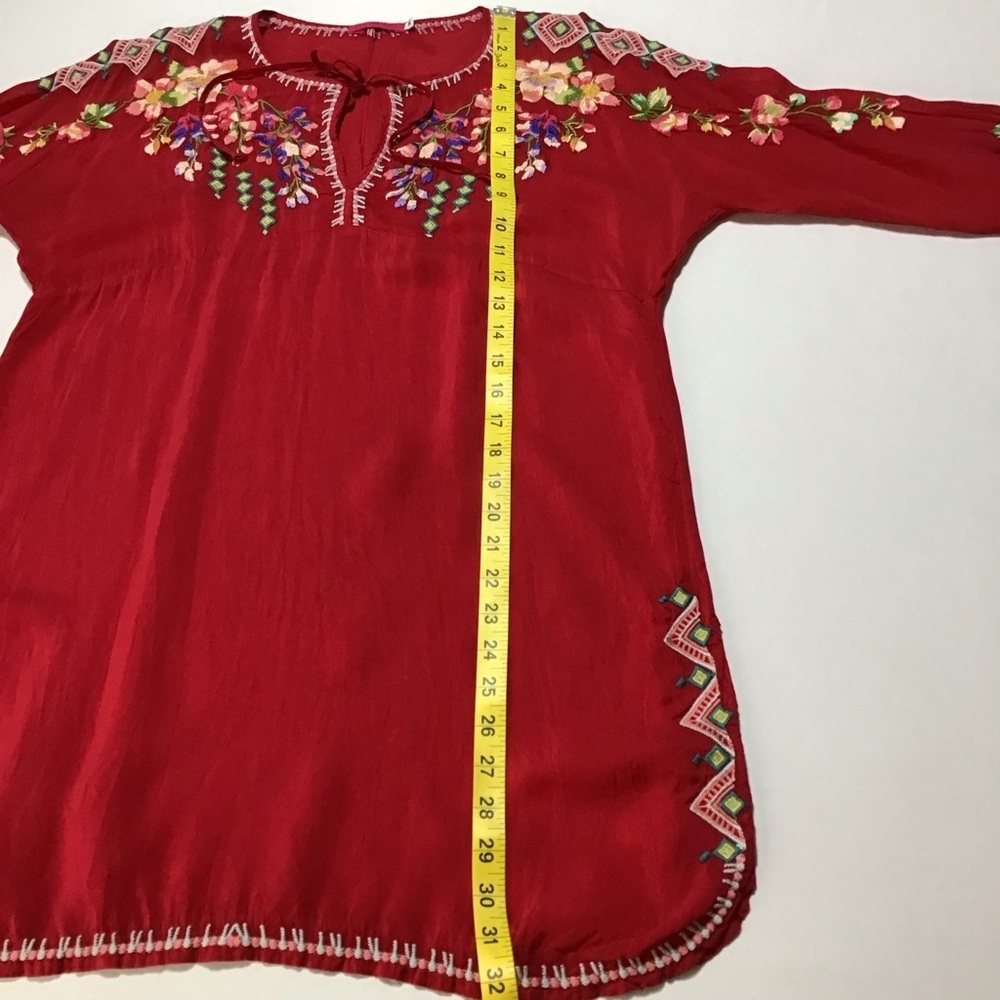 Johnny Was Vibrant Red Embroidered Long Sleeve Tunic - Picture 11 of 15